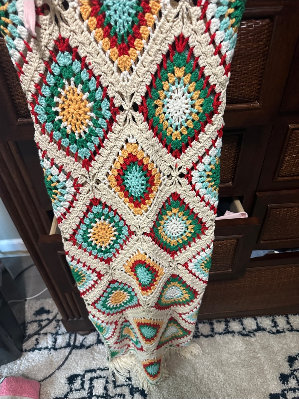 Multicolor Crochet Maxi Dress with Fringe - Picture 3 of 3